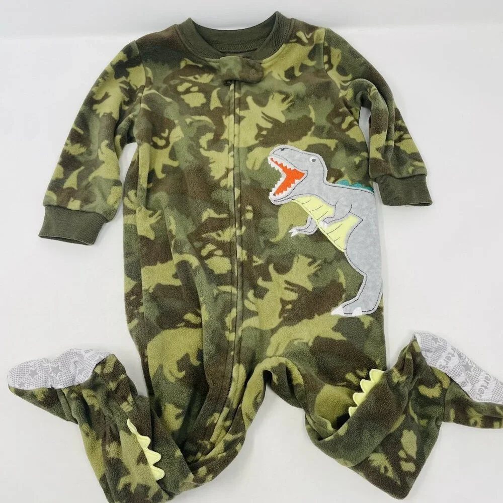 Carters Baby Boys 12 Months Lot of 2‎ One Piece Camo Fleece Footed Pajamas 1678